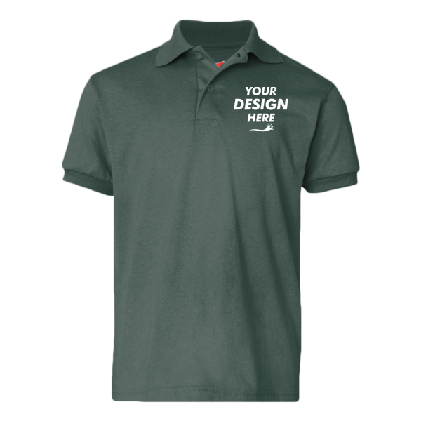 Hanes Youth EcoSmart® Jersey Polo, Deep Forest, Front view, Mockup