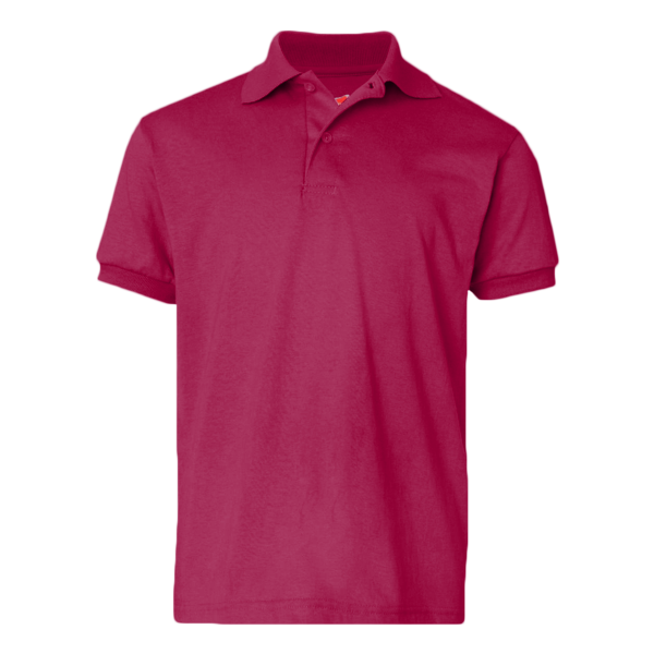 Hanes Youth EcoSmart® Jersey Polo, Deep Red, Front view