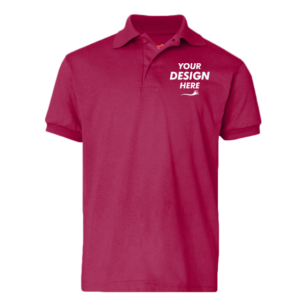 Hanes Youth EcoSmart® Jersey Polo, Deep Red, Front view, Mockup