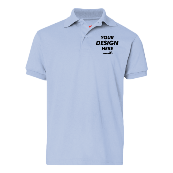 Hanes Youth EcoSmart® Jersey Polo, Light Blue, Front view, Mockup