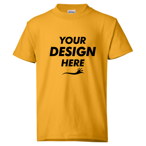 Hanes Youth EcoSmart® T-Shirt, Gold, Front view, Mockup