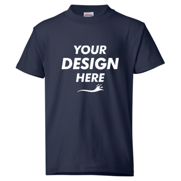 Hanes Youth EcoSmart® T-Shirt, Navy, Front view, Mockup