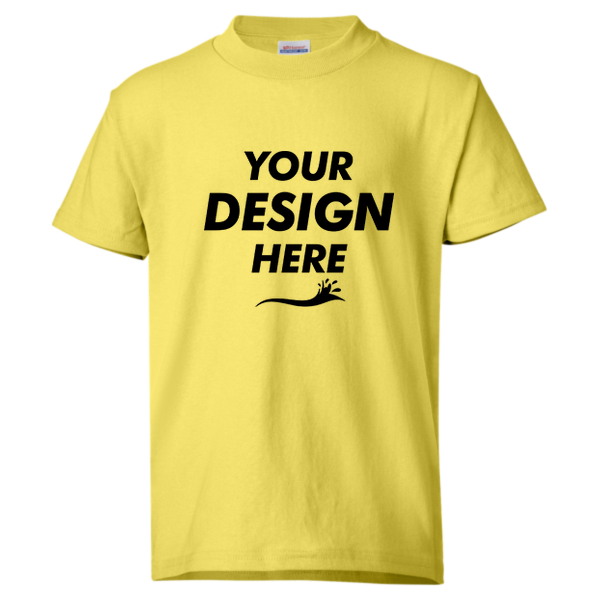 Hanes Youth EcoSmart® T-Shirt, Yellow, Front view, Mockup