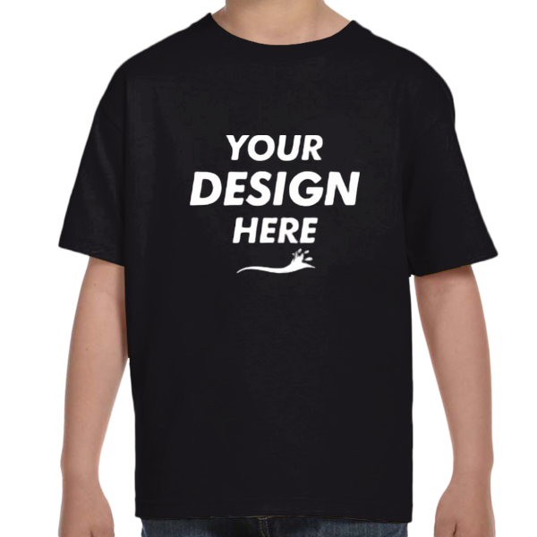 Hanes Youth Essential-T T-Shirt, Black, Front view, Mockup