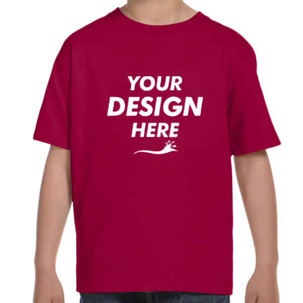Hanes Youth Essential-T T-Shirt, Deep Red, Front view, Mockup