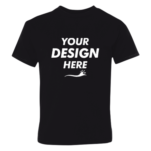 Hanes Youth Perfect-T T-Shirt, Black, Front view, Mockup