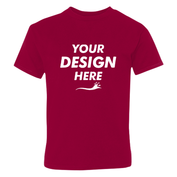 Hanes Youth Perfect-T T-Shirt, Deep Red, Front view, Mockup