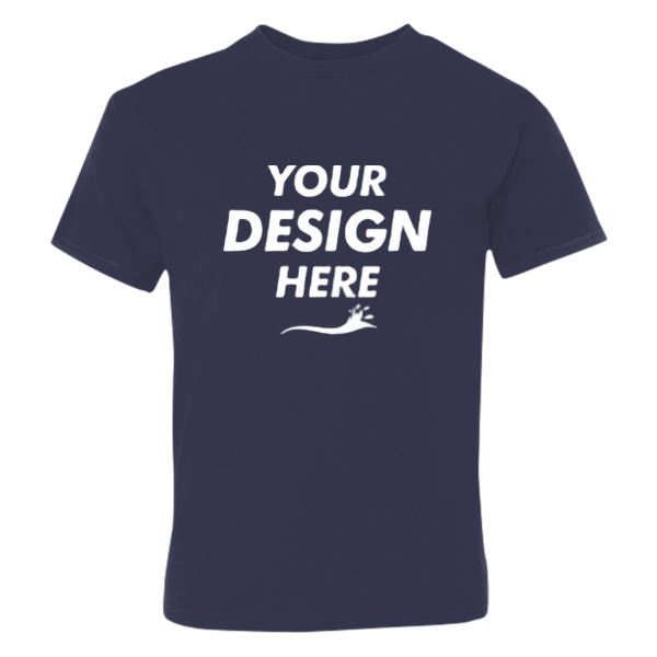 Hanes Youth Perfect-T T-Shirt, Navy, Front view, Mockup