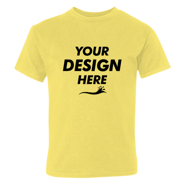 Hanes Youth Perfect-T T-Shirt, Yellow, Front view, Mockup