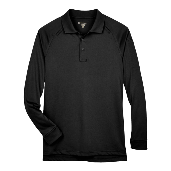 Harriton Men's Advantage Long Sleeve Tactical Polo, Black, Front view