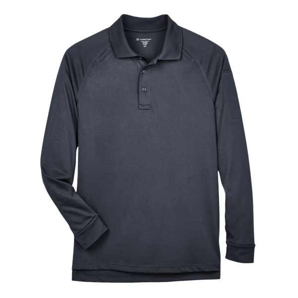 Harriton Men's Advantage Long Sleeve Tactical Polo, Dark Charcoal, Front view