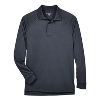 Harriton Men's Advantage Long Sleeve Tactical Polo, Dark Charcoal, Front view