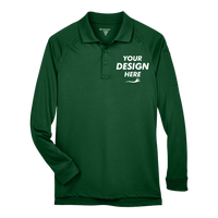 Harriton Men's Advantage Long Sleeve Tactical Polo, Dark Green, Front view, Mockup