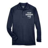 Harriton Men's Advantage Long Sleeve Tactical Polo, Dark Navy, Front view, Mockup