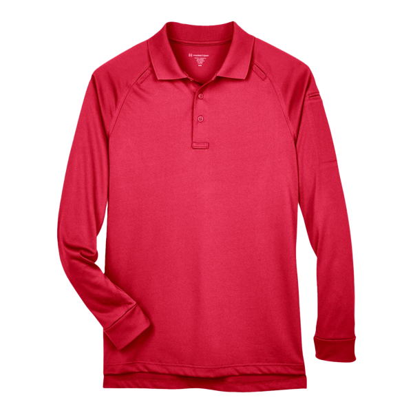 Harriton Men's Advantage Long Sleeve Tactical Polo, Red, Front view