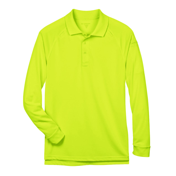 Harriton Men's Advantage Long Sleeve Tactical Polo, Safety Yellow, Front view