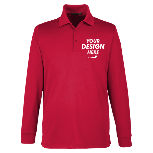 Harriton Men's Advantage Snag Protection Plus IL Long Sleeve Polo, Red, Front view, Mockup