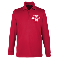 Harriton Men's Advantage Snag Protection Plus IL Long Sleeve Polo, Red, Front view, Mockup