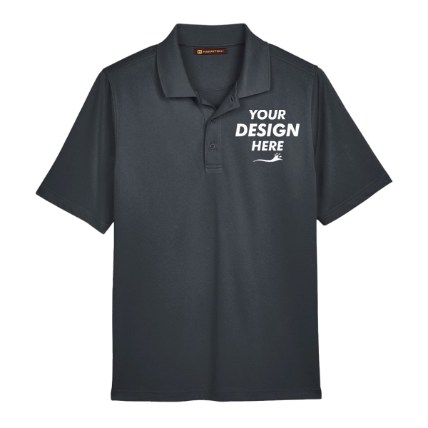 Harriton Men's Advantage Snag Protection Plus Polo, Dark Charcoal, Front view, Mockup