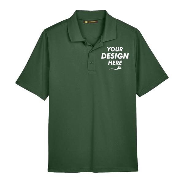 Harriton Men's Advantage Snag Protection Plus Polo, Dark Green, Front view, Mockup