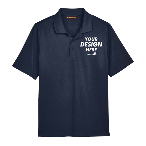 Harriton Men's Advantage Snag Protection Plus Polo, Dark Navy, Front view, Mockup