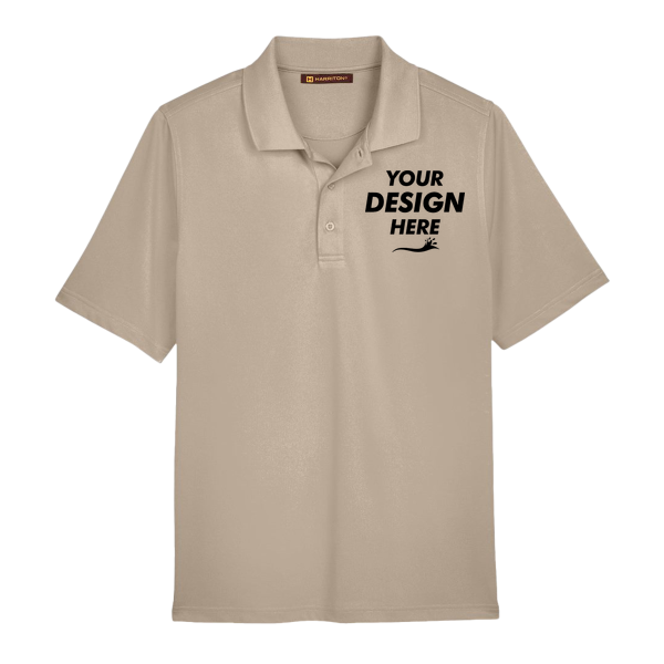 Harriton Men's Advantage Snag Protection Plus Polo, Khaki, Front view, Mockup