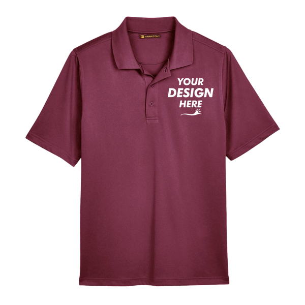 Harriton Men's Advantage Snag Protection Plus Polo, Maroon, Front view, Mockup