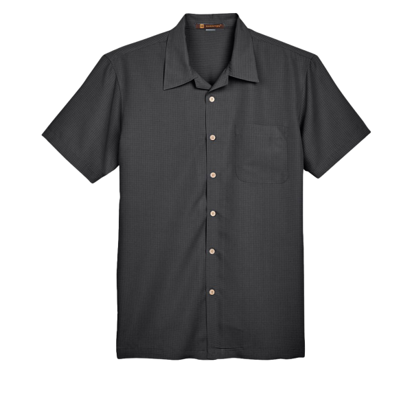 Harriton Men's Barbados Textured Camp Shirt, Black, Front view