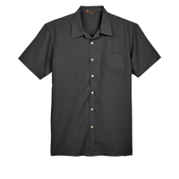 Harriton Men's Barbados Textured Camp Shirt, Black, Front view
