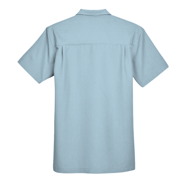Harriton Men's Barbados Textured Camp Shirt, Cloud Blue, Back view
