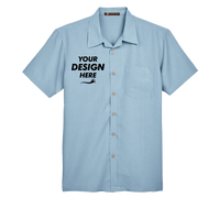 Harriton Men's Barbados Textured Camp Shirt, Cloud Blue, Front view, Mockup