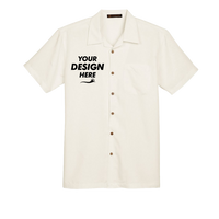 Harriton Men's Barbados Textured Camp Shirt, Cream, Front view, Mockup