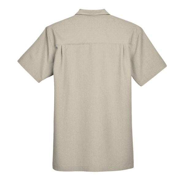 Harriton Men's Barbados Textured Camp Shirt, Khaki, Back view