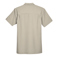 Harriton Men's Barbados Textured Camp Shirt, Khaki, Back view