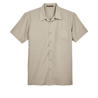 Harriton Men's Barbados Textured Camp Shirt, Khaki, Front view