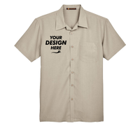 Harriton Men's Barbados Textured Camp Shirt, Khaki, Front view, Mockup