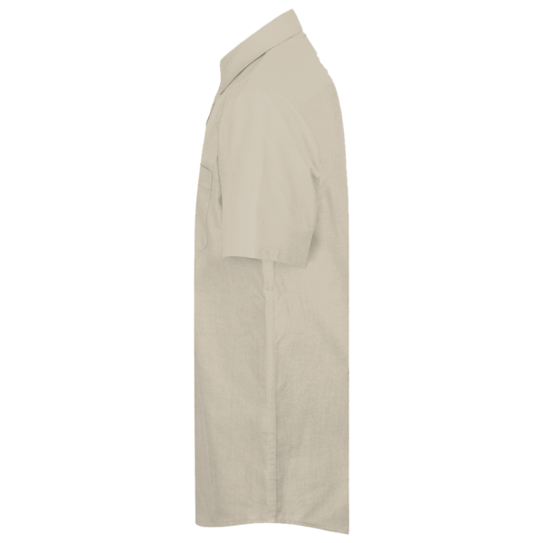 Harriton Men's Barbados Textured Camp Shirt, Khaki, Left Sleeve view