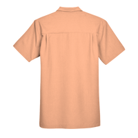 Harriton Men's Barbados Textured Camp Shirt, Nectarine, Back view