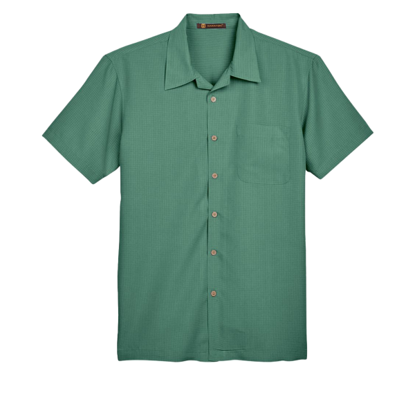 Harriton Men's Barbados Textured Camp Shirt, Palm Green, Front view
