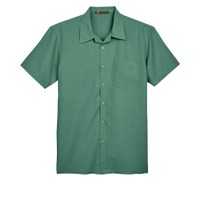 Harriton Men's Barbados Textured Camp Shirt, Palm Green, Front view