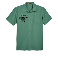 Harriton Men's Barbados Textured Camp Shirt, Palm Green, Front view, Mockup