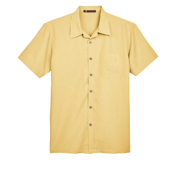 Harriton Men's Barbados Textured Camp Shirt, Pineapple, Front view