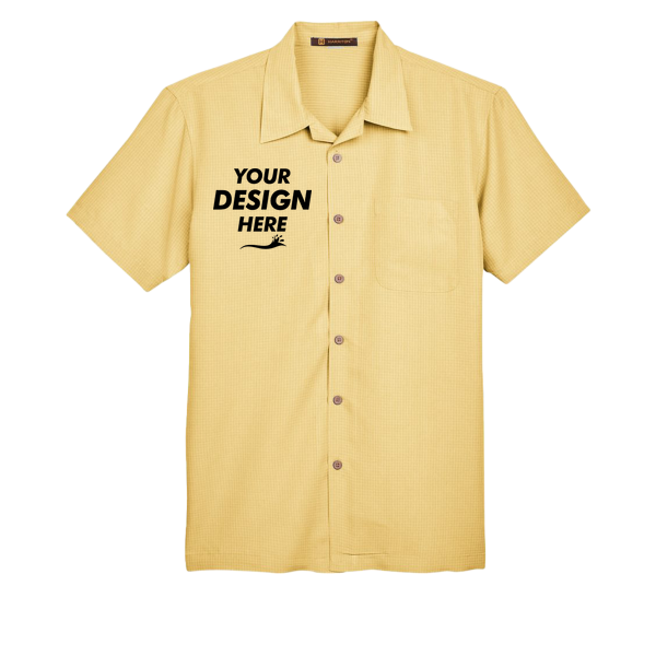Harriton Men's Barbados Textured Camp Shirt, Pineapple, Front view, Mockup