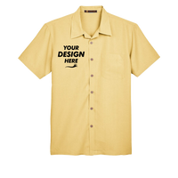 Harriton Men's Barbados Textured Camp Shirt, Pineapple, Front view, Mockup