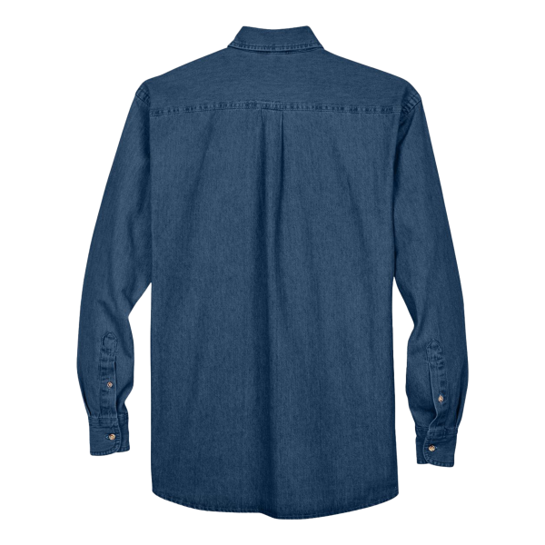 Harriton Men's Denim Shirt, Dark Denim, Back view