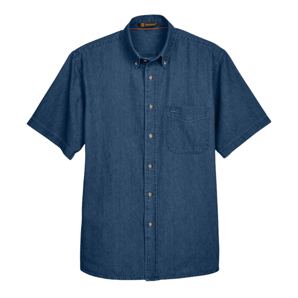 Harriton Men's Denim Shirt, Dark Denim, Front view