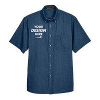 Harriton Men's Denim Shirt, Dark Denim, Front view, Mockup
