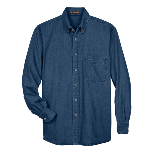 Harriton Men's Denim Shirt, Dark Denim, Front view