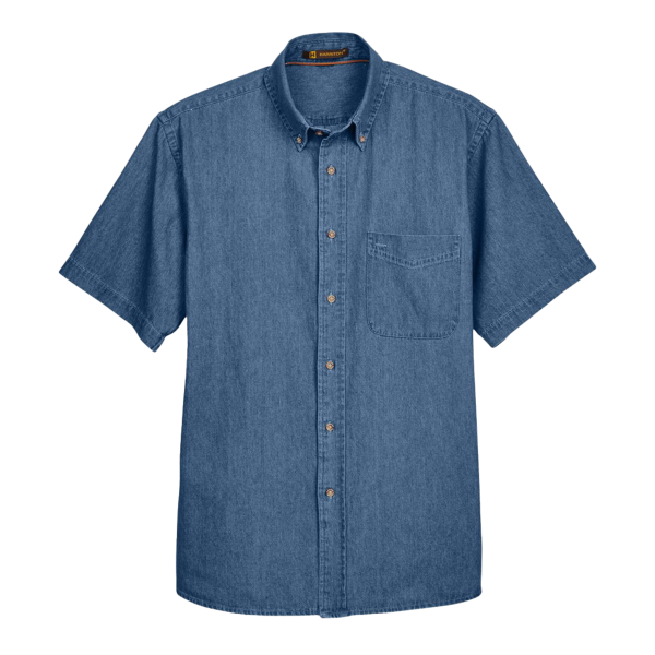 Harriton Men's Denim Shirt, Light Denim, Front view