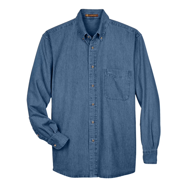 Harriton Men's Denim Shirt, Light Denim, Front view